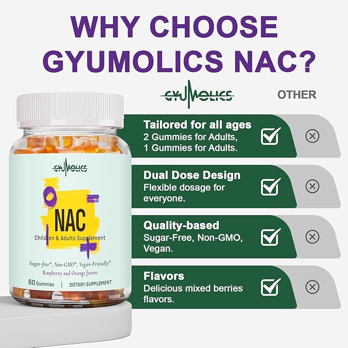 2Pcs NAC Supplement 1000mg for Adults & 500mg for Kids, Nac Supplement N-Acetyl Cysteine Gummies, Antioxidant Support, Vegan, Non-GMO, Sugar-Free – 120 Gummies
