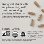 Sports Research® Organic Ashwagandha – Adaptogen for Relaxation, Calm & Sleep Support – Made with Organic KSM-66® – 600 mg – Non-GMO Verified, Gluten-Free, Certified Vegan – 90 Veggie Capsules