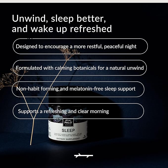 PALO Sleep & Stress Support – Melatonin-Free Vegan Supplement with Organic Valerian Root, L-Theanine, Magnesium, Chamomile, Lemon Balm & Passionflower – 90 Capsules