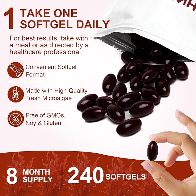 Astaxanthin 12mg,240 Softgels,Premium Astaxanthin Antioxidant Supplements,Supports Eye,Skin,Immune,Internal Circulation,Non-GMO, Gluten Free, No Soy-8 Month Supply