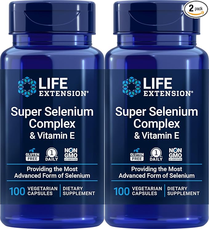 Life Extension Super Selenium Complex 200 mcg & Vitamin E, 100 Veg Caps (Pack of 2)