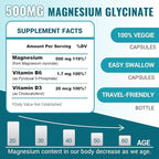 Magnesium Glycinate 500mg, High Absorption Magnesium Supplement with Vitamins B6 & D3, Chelated Magnesium Glycinate Capsules for Muscle, Heart, Calm & Immune Health, Non-Buffered, 120 Capsules