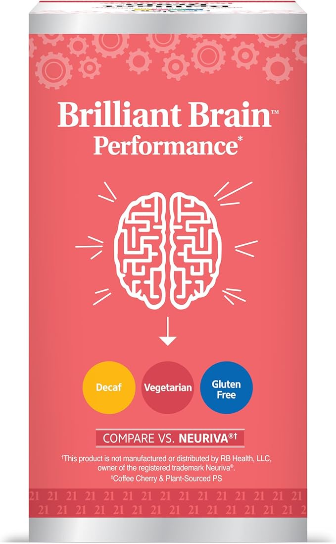 21st Century Brilliant Brain Performance Capsules, (30 Count), Cognitive Health Support, Contains Plant-Sourced Phosphatidylserine & Nootropic Coffee Fruit Extract, Decaf & Gluten Free