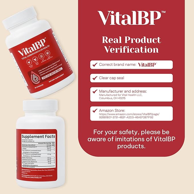 VitalBP - 4 Pack - Support for Normal Blood Pressure - Supports Blood Flow & Arteries - with CoQ10, L-Citrulline, and K2 & D3-60 Capsules