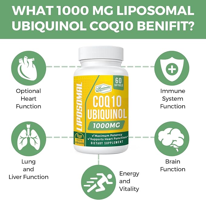 1000mg Liposomal CoQ10 Softgels | Better Absorption CoQ10 Ubiquinol Supplement | Heart Function & Energy Production | Active Antioxidant Form of Vegan Coenzyme Q10 | Non-GMO | 60 Softgels