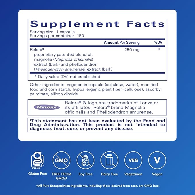 Pure Encapsulations Relora | Hypoallergenic Supplement Promotes Healthy Cortisol and DHEA Production and Moderates Occasional Stress | 180 Capsules