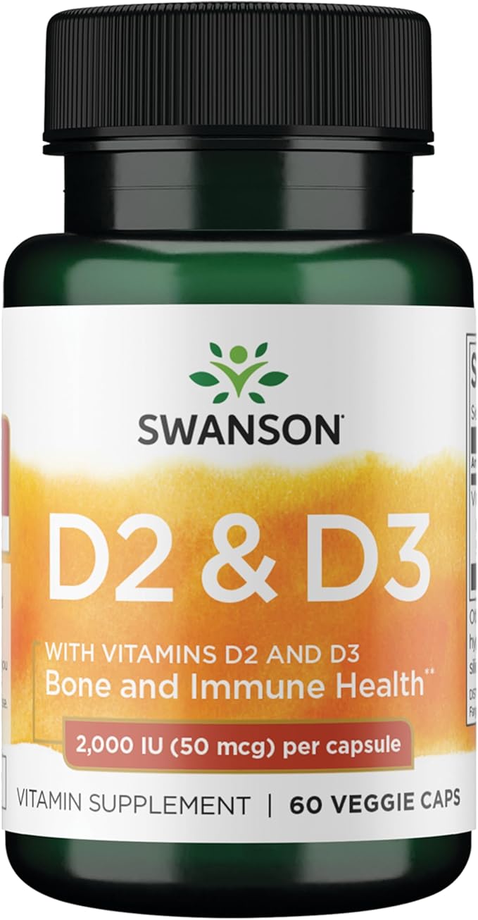 Swanson D2 & D3-2,000 IU - Dental & Bone Health Supplement - Offers Immune Support - Aids Calcium Absorption - Non-GMO - 60 Veggie Capsules
