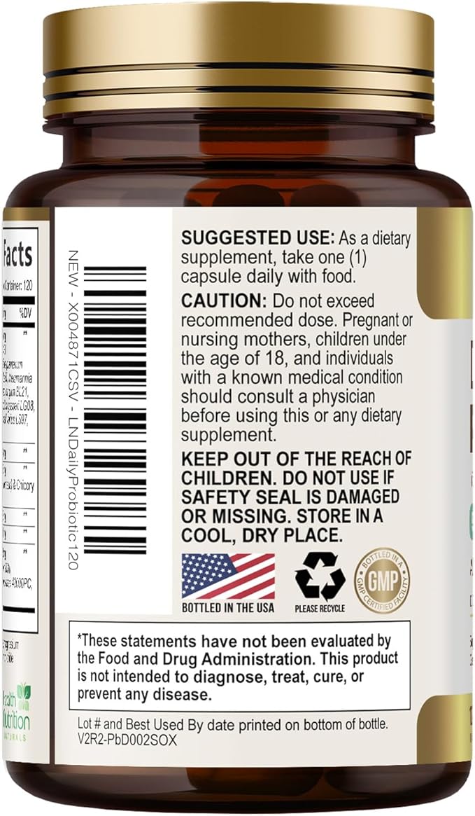 Probiotics 50 Billion CFU per Serving - 10 Strains + Prebiotics - Digestive Health, Gut & Immune Support - Occasional Constipation, Gas & Bloating Support for Women & Men, Bottled USA - 120 Capsules