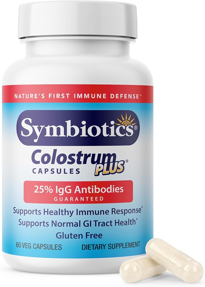 Symbiotics Colostrum Vegetable Capsules, 60 Count – Immune & Gut Support with Lactoferrin and Naturally Occurring IgG – Gluten Free, RBST-Free - 60