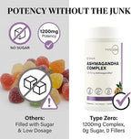 Type Zero KSM-66 Ashwagandha Root Extract 1,200mg, 60 Servings - High Potency 5% Withanolides - with Turmeric, Rhodiola Rosea and BioPerine Black Pepper Extract - 180 Veggie Caps