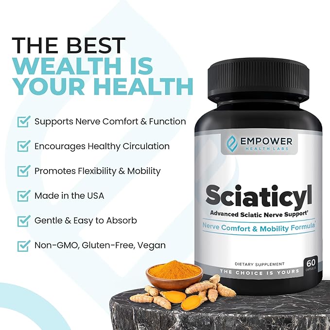 Sciaticyl – Nerve Support Supplement with B1, B6, B12, Magnesium, NAC, ALC & Alpha Lipoic Acid – Supports Nerve Function, Mobility, Comfort & Circulation – 60 Capsules