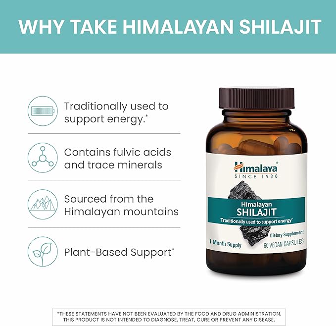 Himalaya Shilajit - Herbal Energy Supplements with Fulvic Acid and 85+ Trace Minerals, from Shilajit Resin, Vegan, Non-GMO, Gluten Free, 250 mg, 60 Capsules