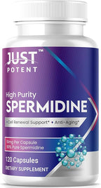 Just Potent High Purity (99%) Spermidine Supplement | 120 Capsules, 4 Months of Supply, 10mg per Capsule | Cell Renewal Support and Anti-Aging