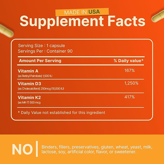 INVITA, ADK 10 Vitamin Supplement – 90 Capsules – High Potency of Vitamin A, D3 10,000 IU & K2-MK7 – Physician Formulated ADK for Bone, Heart & Immune Support – Non-GMO, Gluten Free (3-Month Supply)