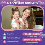 Magnesium Calming Gummies for Kids 4+ & Adults, Sugar Free Magnesium Supplement with L-Theanine, Chamomile, Vitamins B6, D3, K2, Zinc for Sleep, Relaxation, Focus & Muscle Support, Raspberry Flavor