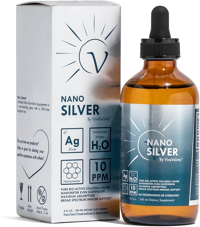 Colloidal Silver Liquid 10 PPM, Bio-Active Nano Silver, 8 oz Amber Glass Dropper Bottle, Third-Party Tested, Preservative-Free, Immune Support Supplement, Made in USA