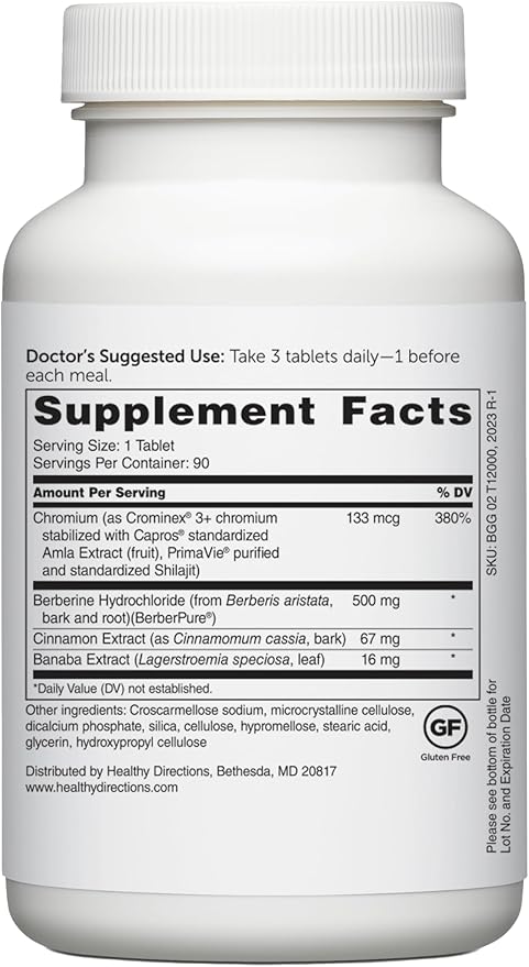 Dr. Whitaker’s Berberine GlucoGold Supplement with 1500 mg per Day of BerberPure Berberine, Concentrated Cinnamon, Crominex Chromium and Banaba Leaf Extract (90 Tablets) (Pack of 2)