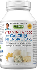 ANDREW LESSMAN Vitamin D3 1000 Plus Calcium Intensive Care 180 Capsules - Essential for Calcium Absorption, Supports Bone Health, Healthy Muscle Function. Gentle, Easy-to-Absorb. No Additives