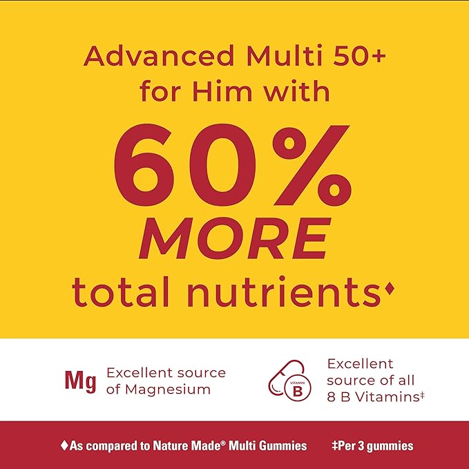 Nature Made Advanced Multivitamin Gummies 50 + for Him, Mens Multivitamins Gummies with Magnesium Citrate, Vitamin D3, Zinc, All 8 B Vitamins, 84 Multi Vitamins, 28 Day Supply