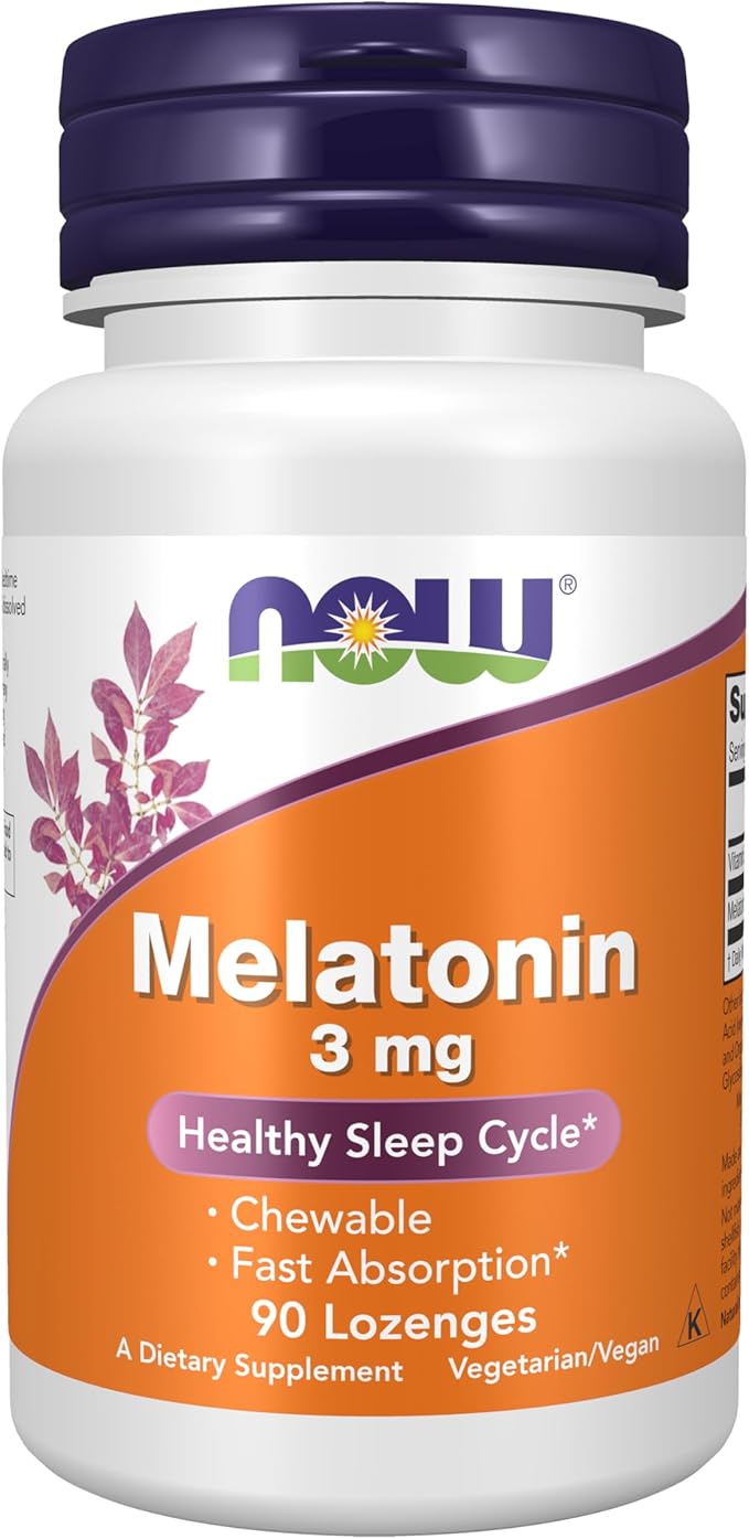 NOW Supplements, Melatonin 3 mg, Free Radical Scavenger*, Healthy Sleep Cycle*, 90 Chewable Lozenges
