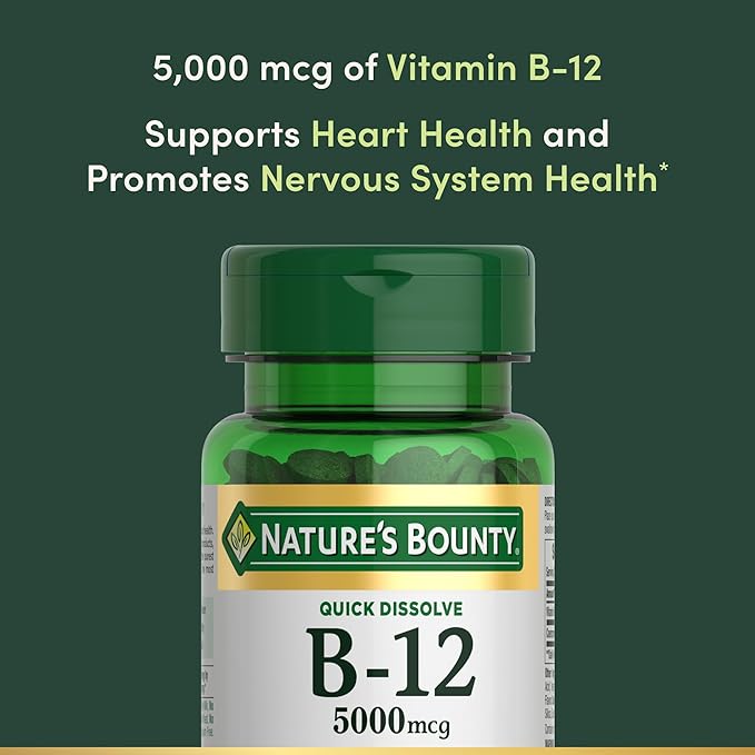Nature's Bounty Vitamin B12, Supports Energy Metabolism and Nervous System Health, 5000mcg, 40 Quick Dissolve Tablets
