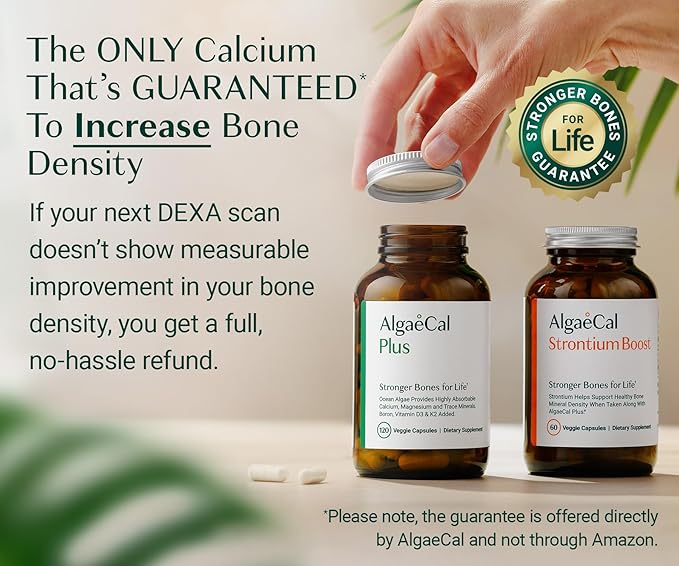 ALGAECAL Bone Builder Pack - Plant Based Calcium Supplement & Strontium - Organic Calcium 750mg with Vitamin D3 1600 IU, Vitamin K2, Magnesium, 16 Nutrients for Bone Health & Density (1-Month Supply)