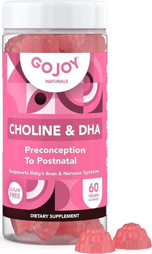 GOJOY NATURALS Prenatal Gummies with Choline & DHA - Preconception, Pregnancy & Postnatal Vitamins for Women - Choline 250mg + DHA 150mg - Vegan, Sugar-Free, Non-GMO