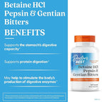 Doctor's Best Betaine HCI Pepsin & Gentian Bitters, Digestive Enzymes for Protein Breakdown & Absorption, Non-GMO, Gluten Free, 360 Count (Pack of 1)