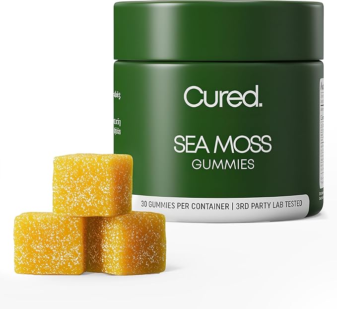 Cured Sea Moss Gummies | Made in America w/Raw Sea Moss, Bladderwrack, & Burdock Root | Potent Seamoss Gummies for Immune, Gut, & Skin Health | 3X Stronger Than Gel | 30 Day Supply