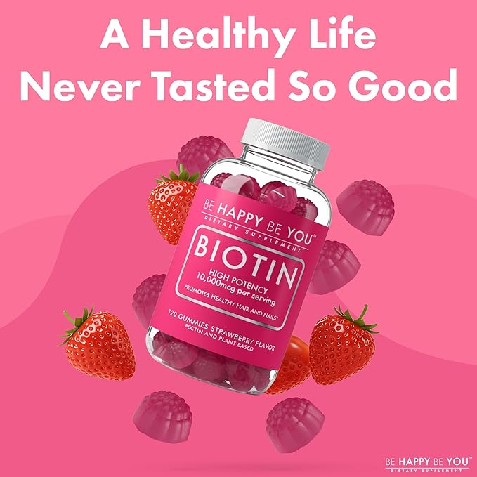 Biotin Gummies 10,000mcg – 120 Count – Supports Healthy Hair & Stronger Nails – Fast Absorption Supplement for Men & Women – Vegan, Non-GMO, Pectin, Gelatin Free – Made in USA