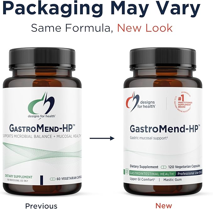 Designs for Health GastroMend HP - Gut Health Supplements - Gut Mucosa Support with Mastic Gum + DGL Licorice + 'Vitamin U' - May Help Occasional Bloating or Upset Stomach - Vegan (120 Capsules)