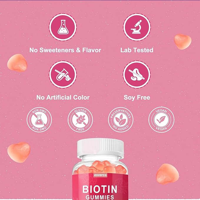 Biotin 10000mcg Keratin Collagen Gummies Supplements Hair Nails Vitamins Daily Hair Nail Growth & Strengthener Gummies for Women Vegan Biotin and Vitamin C Gummy 60 Count