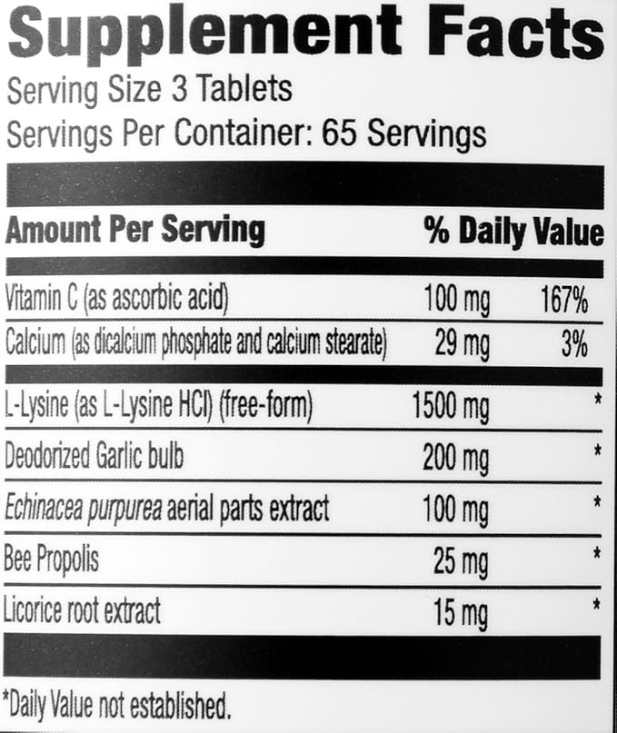Amazon Elements Lysine Complex, with Vitamin C, Vegetarian, Immune Support, 195 Tablets (Packaging May Vary) (Pack of 2)