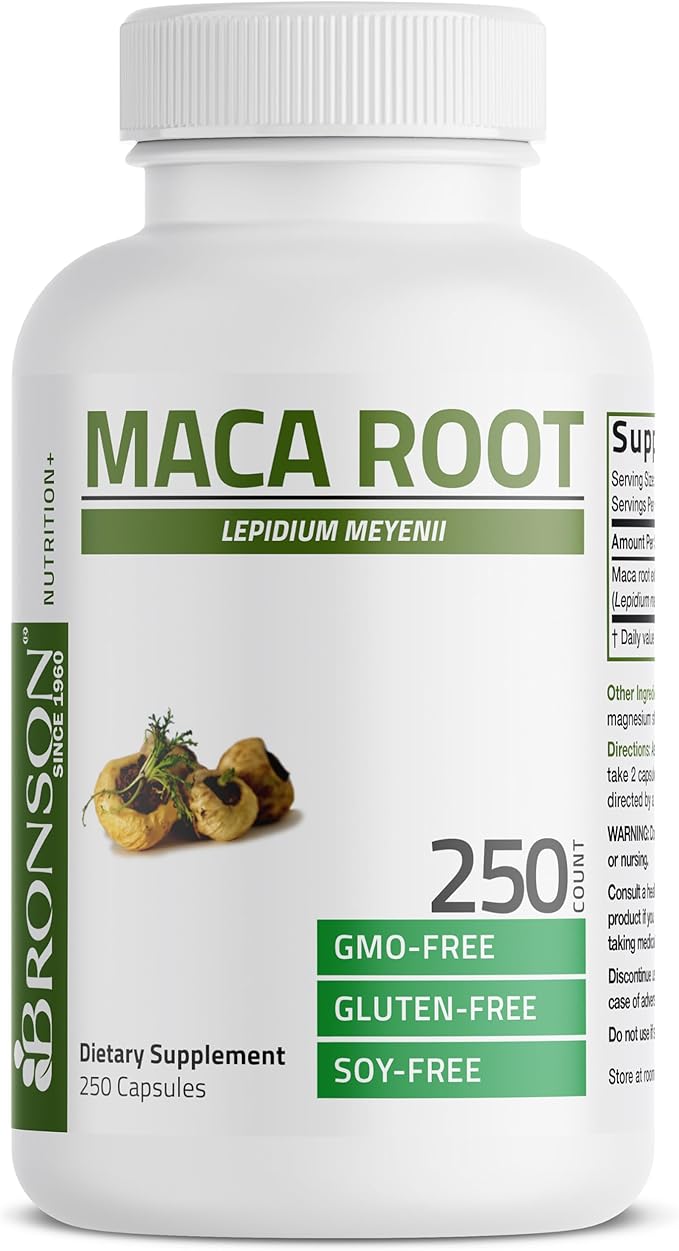Bronson Maca Root Lepidium Meyenii Non-GMO, 250 Vegetarian Capsules