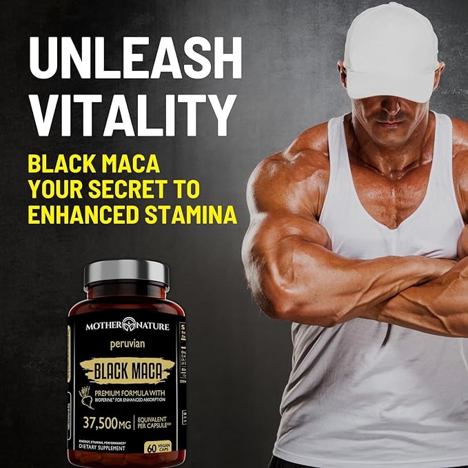 Black Maca Root 50:1 Extract 37,500mg – 60 Capsules Organic Peruvian Maca Peruana Supplement for Men | High Potency Energy, Mood & Performance Support | Vegan, Non-GMO
