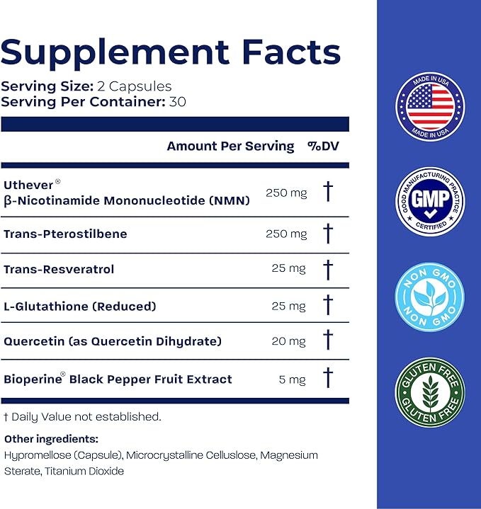 BONE SCIENCE Uthever NMN & Pterostilbene 6-in-1 Complex with Resveratrol, Glutathione & BioPerine - High Purity Stabilized NAD+ Precursor for Healthy Aging & Cellular Energy - 60 Vegetarian Capsules
