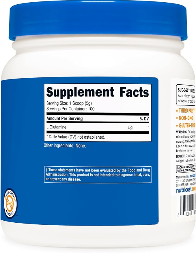 Nutricost L-Glutamine Powder (500 Grams) Unflavored - Gluten Free & Non-GMO, 100 Servings (Pack of 2)