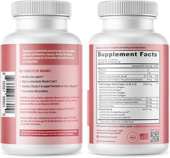 BB Company Radiancy | Vaginal Probiotics for Vaginal Dryness, pH Balance | Fights Itch, Odor | Anti-Aging | Hyaluronic Acid, Probiotics, Vitamin C, Multi Collagen | 2 Pack