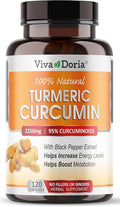 Viva Doria Turmeric Curcumin with Black Pepper Extract 2250mg, 95% Standardized Curcuminoids - Black Pepper for Max Absorption, 120 Vegetable Capsules