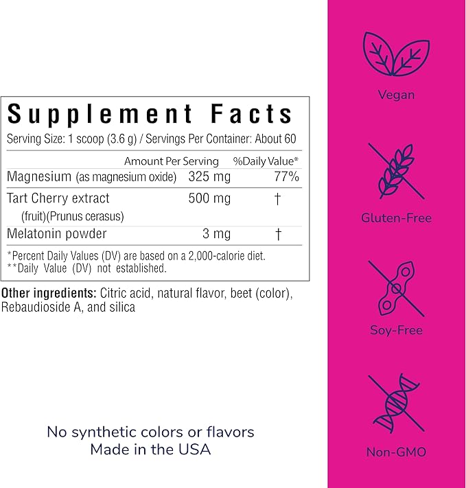 Her Own Sleepy Girl Magnesium Drink Mix, Sleep Support Powder, with Magnesium, Melatonin and Tart Cherry, Rest Supplement, Mocktail Drink Mix, Vegan, Gluten Free, Tart Cherry Flavor, 60 Servings