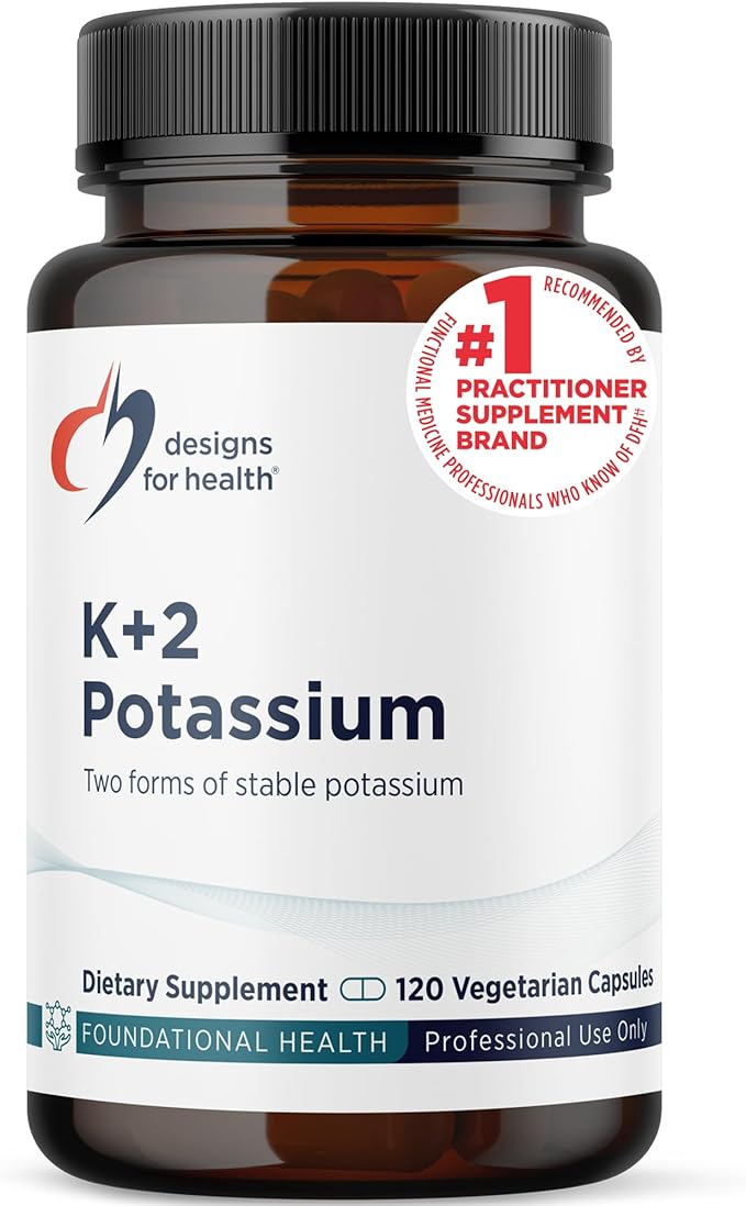Designs for Health K+2 Potassium - 300mg Two Forms of Potassium - Potassium Bicarbonate + Glycinate Pills - Supplement Support to Help Maintain Healthy Blood Pressure Levels (120 Capsules)