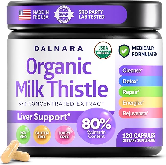 Milk Thistle Capsules 120 Counts, Premium Herbal Liver Support Formula, Non-GMO and Third-Party Tested, Supports Natural Detox, Cleanse & Repair
