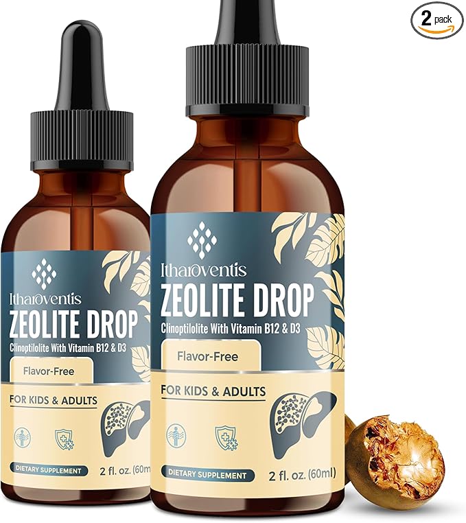 Zeolite Drops for Kids and Adults, Zeolite Clinoptilolite Liquid with Methyl Vitamin B12 & D3 for Gut & Speech, Immune, Bone, Energy, Monk Fruit Flavor, 4 Fl Oz
