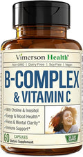 Vitamin B Complex with Vit C & Folic Acid (Folate) - 8 High Potency B Vitamins: B1, B2, B3, B5, B6, B7, Vitamin B12 + Biotin, Choline & Inositol. Aids Mood, Energy, Nervous System & Immune Support