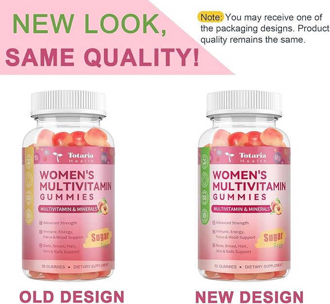 Totaria Sugar Free Multivitamin Gummies for Women 14+ w/Iron, Inositol, Folate, Biotin, Womens Daily Multivitamin Gummy w/Vitamin A, C, B, D3, K2, for Hair, Skin, Energy, Immune, Peach Flavor
