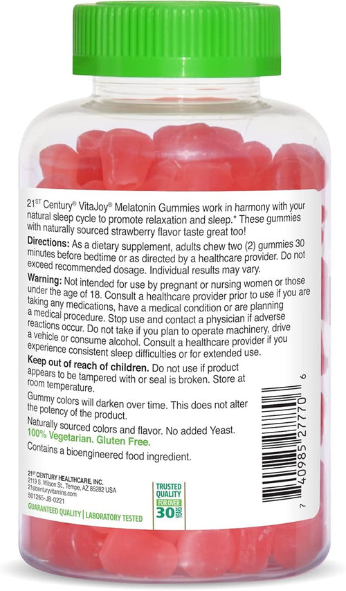 21st Century VitaJoy Melatonin 5mg Gummies (120 Count), Strawberry Flavor Chewable Sleep Aid for Adults, Promotes Relaxation and Restful Sleep, Non-Habit Forming, Gluten-Free