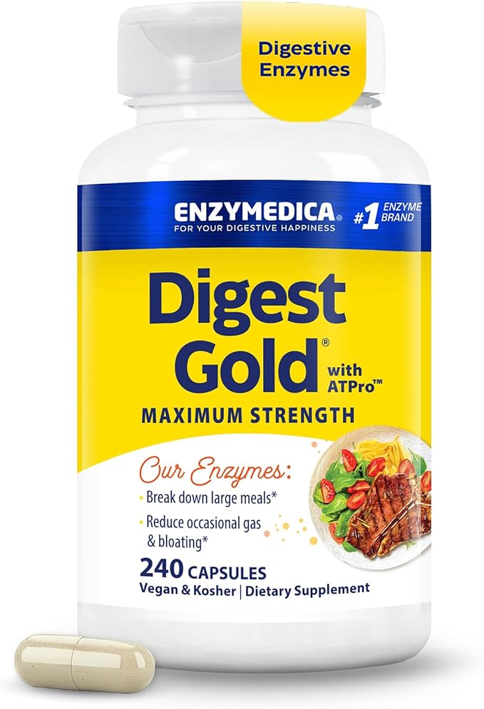 Enzymedica Digest Gold + ATPro, Maximum Strength Enzyme Formula, Fast-Acting, Helps Digest Large Meals, Prevents Bloating and Gas, 240 Capsules