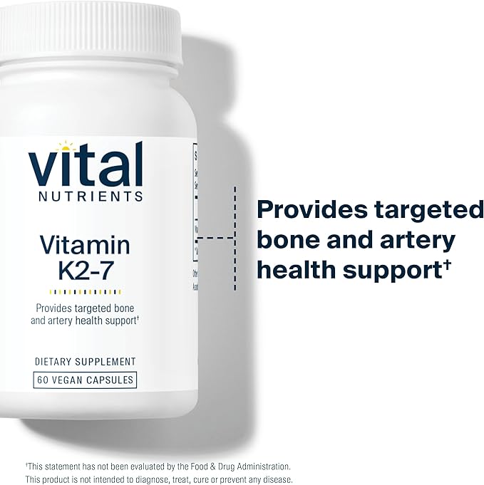Vital Nutrients Vitamin K2-7 - Promotes Cardiovascular, Heart, Bone Health* - Vitamin K2 + MK7 - Vegan Supplement - Gluten, Dairy, Soy Free - Non-GMO - 60 Capsules