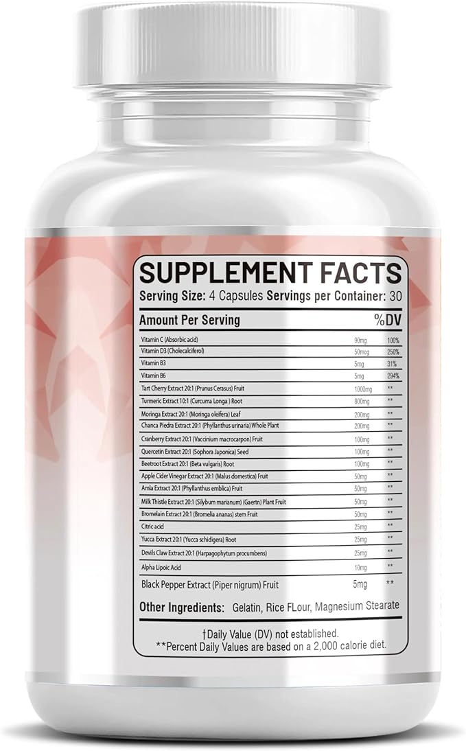 Tart Cherry Extract Capsules 20,000mg with Turmeric 8000mg Moringa 4000mg Cranberry 2000mg Chanca Piedra Celery Quercetin ACV Pomegranate L Selenomethionine - Uric Levels - 120 Ct