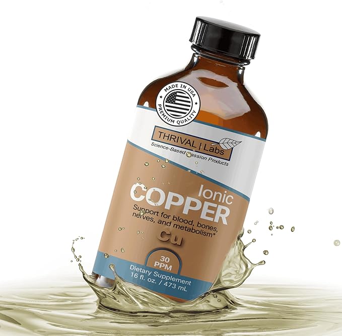 Ionic Copper Drops 30 PPM – Premium Bioavailable Liquid Copper Supplement for General Wellness & Trace Mineral Support – Amber Glass Bottle with Dropper – 16 fl oz